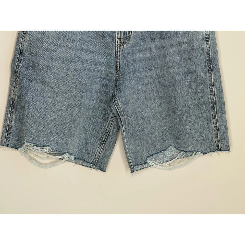 Hollister Low Rise Denim Fray Baggy Jort Short Medium Wash Women's Size W25 NWT